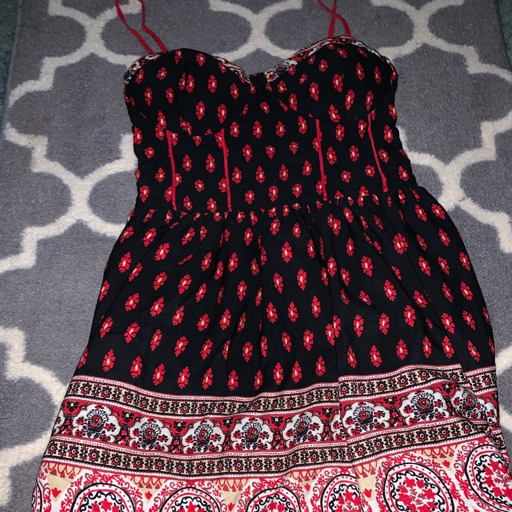 Strapless red and black dress